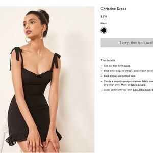 Reformation Black Mini Dress with Ruffle Hem (Christine Dress)